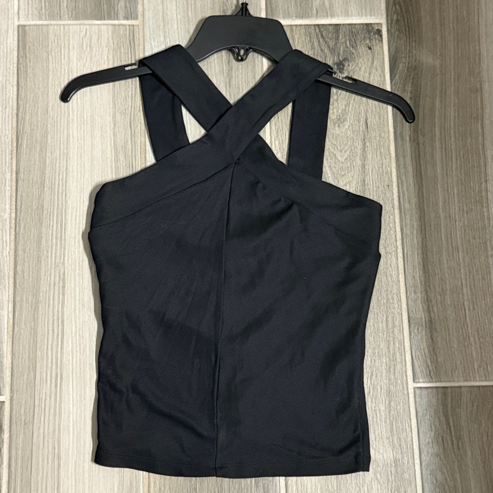 CALIA‎ NWT Women's Rib Halter Cross-Strap Tank Top, Black
